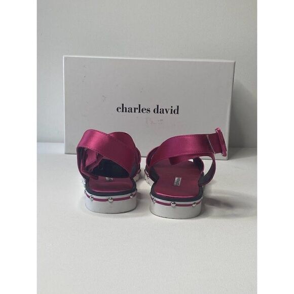 Charles David $169 Sandals Shoes 6 Fuchsia Women's Satin Strap‎ Adjustable NEW - Picture 3 of 8